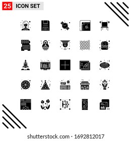 Modern Set of 25 Solid Glyphs Pictograph of dumbbell; play; products; game; air hockey Editable Vector Design Elements