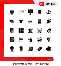 Modern Set of 25 Solid Glyphs Pictograph of avatar; marketing; individuality; business; book Editable Vector Design Elements