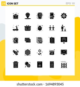 Modern Set of 25 Solid Glyphs Pictograph of decoration; send; sign; phone; email Editable Vector Design Elements