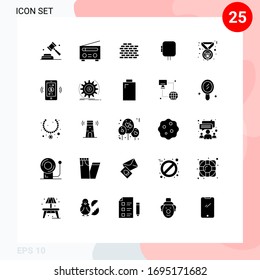 Conjunto moderno de 25 imágenes de glifos sólidos del ganador; adjudicación; pared; transformador; elementos de diseño de vectores editables de energía