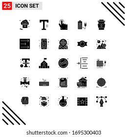 Modern Set of 25 Solid Glyphs Pictograph of cup; plug; word; power; acumulator Editable Vector Design Elements