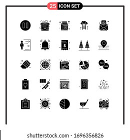 Modern Set of 25 Solid Glyphs Pictograph of letter; email; pack; bug; success Editable Vector Design Elements