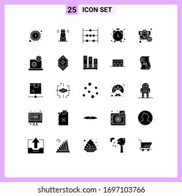 Modern Set of 25 Solid Glyphs Pictograph of gear; briefcase; abacus; timepiece; clock Editable Vector Design Elements