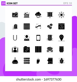 Modern Set of 25 Solid Glyphs and symbols such as flake; presentation; cloud; text; message Editable Vector Design Elements