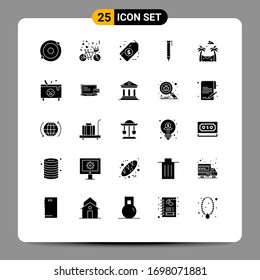 Modern Set of 25 Solid Glyphs and symbols such as cauldron; park; dollar; hammock; pencil Editable Vector Design Elements
