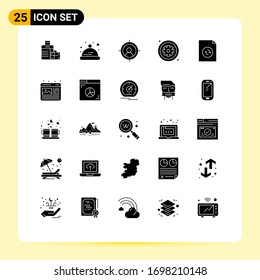 Modern Set of 25 Solid Glyphs Pictograph of sync; document; aim; medical; healthcare Editable Vector Design Elements