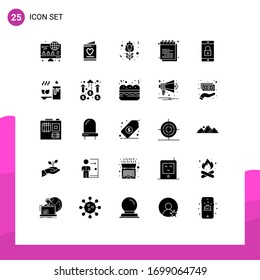 Modern Set of 25 Solid Glyphs Pictograph of lock; university; flower; study; education Editable Vector Design Elements