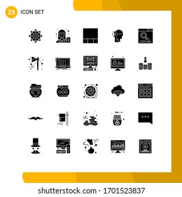 Modern Set of 25 Solid Glyphs and symbols such as optimize; engine; writer; male; glass Editable Vector Design Elements