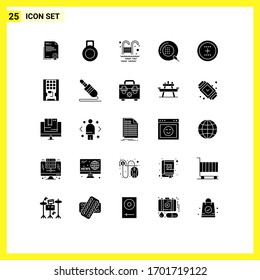 Modern Set of 25 Solid Glyphs Pictograph of interface; add; water; medicine; form Editable Vector Design Elements