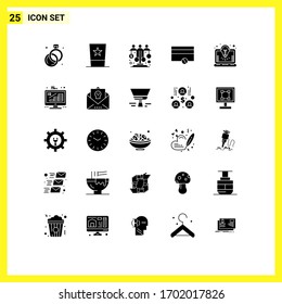Modern Set of 25 Solid Glyphs Pictograph of idea; payments; dollar; money; sponsor investment Editable Vector Design Elements