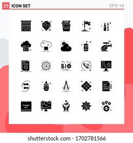 Modern Set of 25 Solid Glyphs and symbols such as lips stick; location; decoration; flag; movie theater Editable Vector Design Elements