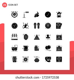 Modern Set of 25 Solid Glyphs Pictograph of camp; beach; easter; ok; circle Editable Vector Design Elements