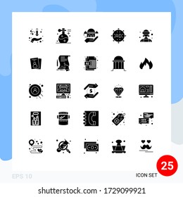 Modern Set of 25 Solid Glyphs and symbols such as expand; advertisement; spa; ad; charity Editable Vector Design Elements