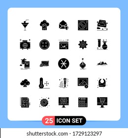 Modern Set of 25 Solid Glyphs and symbols such as car; vinyl; mail; turntable; dj Editable Vector Design Elements