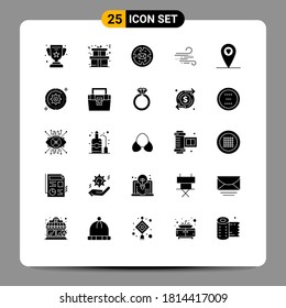 Modern Set of 25 Solid Glyphs and symbols such as setting; location; finance; spring; weather Editable Vector Design Elements