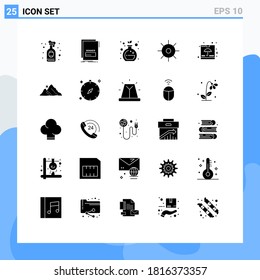 Modern Set of 25 Solid Glyphs Pictograph of container; sun; script; science; biology Editable Vector Design Elements