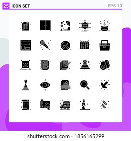 Conjunto moderno de 25 glifos y símbolos sólidos como abajo; recursos; amor; información; ayuda para editar elementos de diseño de vectores