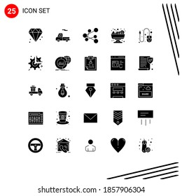 Modern Set of 25 Solid Glyphs and symbols such as wheel; gear; share; scroll; computer Editable Vector Design Elements