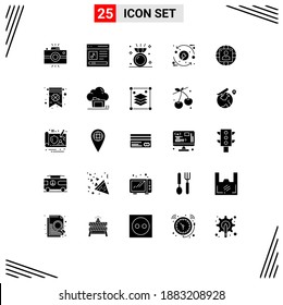 Modern Set of 25 Solid Glyphs and symbols such as eco; control; music; process; jewelry Editable Vector Design Elements