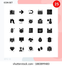 Modern Set of 25 Solid Glyphs Pictograph of calculator; repair; arrow; maintenance; calendar Editable Vector Design Elements