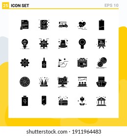 Modern Set of 25 Solid Glyphs Pictograph of valentine greetings; love; medical book; heart; lifting Editable Vector Design Elements