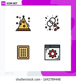 Modernes Set von 4 Volllinienfarben und Symbolen wie Kegel; Backen; Partei; Liebe; Design-Elemente für die Vektorillustration von Lebensmitteln