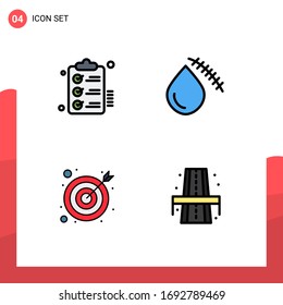 Modern Set of 4 Filled line Flat Colors Pictograph of checklist; wound; wishlist; blood; goal Editable Vector Design Elements