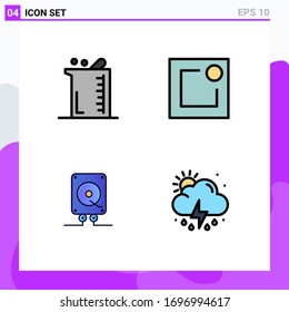 Modern Set of 4 Filled line Flat Colors Pictograph of bigger; audio; chemistry; notice; play Editable Vector Design Elements