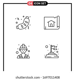 Modern Set of 4 Filled line Flat Colors Pictograph of barbecue; builder; junk; construction; worker Editable Vector Design Elements