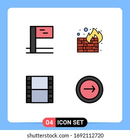 Modern Set of 4 Filledline Flat Colors Pictograph of flag; application; firewall; film; interface Editable Vector Design Elements