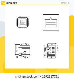 Modern Set of 4 Filledline Flat Colors Pictograph of cpu; share; hardware; links; documents Editable Vector Design Elements