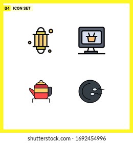 Modernes Set mit 4 Billardfarben, Abbild von Islam; Porzellan; Rmadan; Warenkorb; Design-Elemente für bearbeitbare Vektorillustrationen