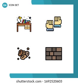 Modern Set of 4 Filledline Flat Colors Pictograph of books; dates; table; gloves; islam Editable Vector Design Elements