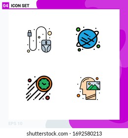 Conjunto moderno de 4 colores planos y símbolos como el ordenador; tiempo; planeta; rápido; elementos de diseño de vectores editables para la mente