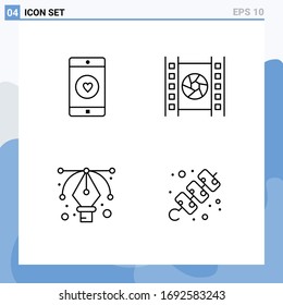 Modern Set of 4 Filledline Flat Colors Pictograph of application; design; like; media; tool Editable Vector Design Elements