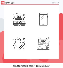 Modern Set of 4 Filledline Flat Colors and symbols such as book; complex; money; mobile; solution Editable Vector Design Elements