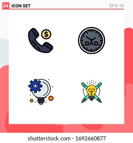 Modern Set of 4 Filledline Flat Colors and symbols such as ecommerce; innovative process; clock; timepiece; bulb Editable Vector Design Elements