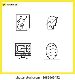 Conjunto moderno de 4 imágenes de color plano de línea plana de datos; ordenador; informe; humanos; reparación de elementos de diseño de vectores editables