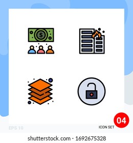 Modernes Set von 4 Billardfarben und Symbolen wie Business; Schichten; Verbrennung; Haus; Design-Editierbare Vektorillustration-Design-Elemente