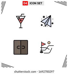 Modern Set of 4 Filledline Flat Colors and symbols such as beach; furniture; drinks; paper plane; ball Editable Vector Design Elements