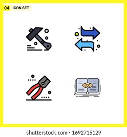 Modernes Set von 4 Flachfarben-Fotografen; Zangen; Pfeile; Recht; Design-Elemente für Vektorillustrationen mit erweiterbaren Kenntnissen