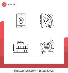 Modern Set of 4 Filledline Flat Colors Pictograph of application; bus; location; pizza; trolley Editable Vector Design Elements
