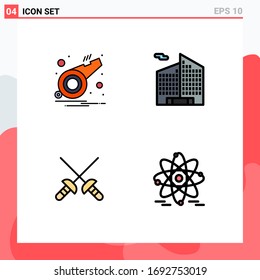 Modernes Set von 4 Flachfarben und Symbolen wie Alarm; Sport; pfeifen; Büro; Design-Elemente für redaktionelle Vektorillustration