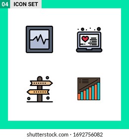 Modern Set of 4 Filledline Flat Colors Pictograph of analytics; game; medical; activities; chart Editable Vector Design Elements