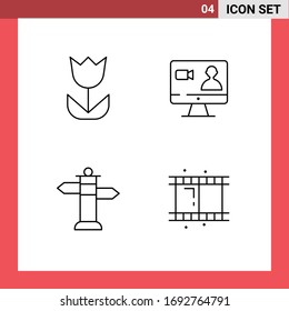 Modern Set of 4 Filledline Flat Colors and symbols such as camera; sign; photo; internet; film Editable Vector Design Elements