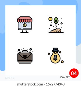 Modern Set of 4 Filledline Flat Colors and symbols such as shop; nature; e; eco; case Editable Vector Design Elements