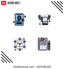 Conjunto moderno de 4 colores planos y símbolos como la cabina de libro; red; limpieza; toalla; elementos de diseño de vectores editables de educación