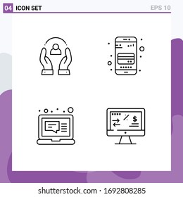 Modern Set of 4 Filledline Flat Colors Pictograph of care; email; people; card; laptop Editable Vector Design Elements