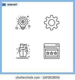 Modern Set of 4 Filledline Flat Colors Pictograph of idea; ship; marketing; gear; seo Editable Vector Design Elements