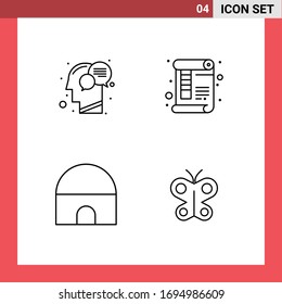 Modern Set of 4 Filledline Flat Colors Pictograph of communication; ruler; mind; page; historical building Editable Vector Design Elements
